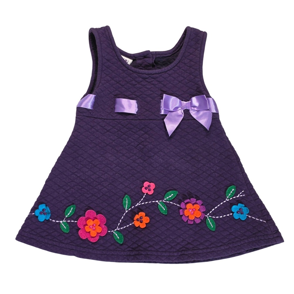 Blueberry Boulevard Girls Purple Quilted Floral Bow Dress 12M